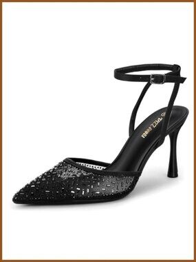 PIZZ ANNU Women's Cienna High Heels Stiletto Pumps Closed Toe Mesh Rhinestones